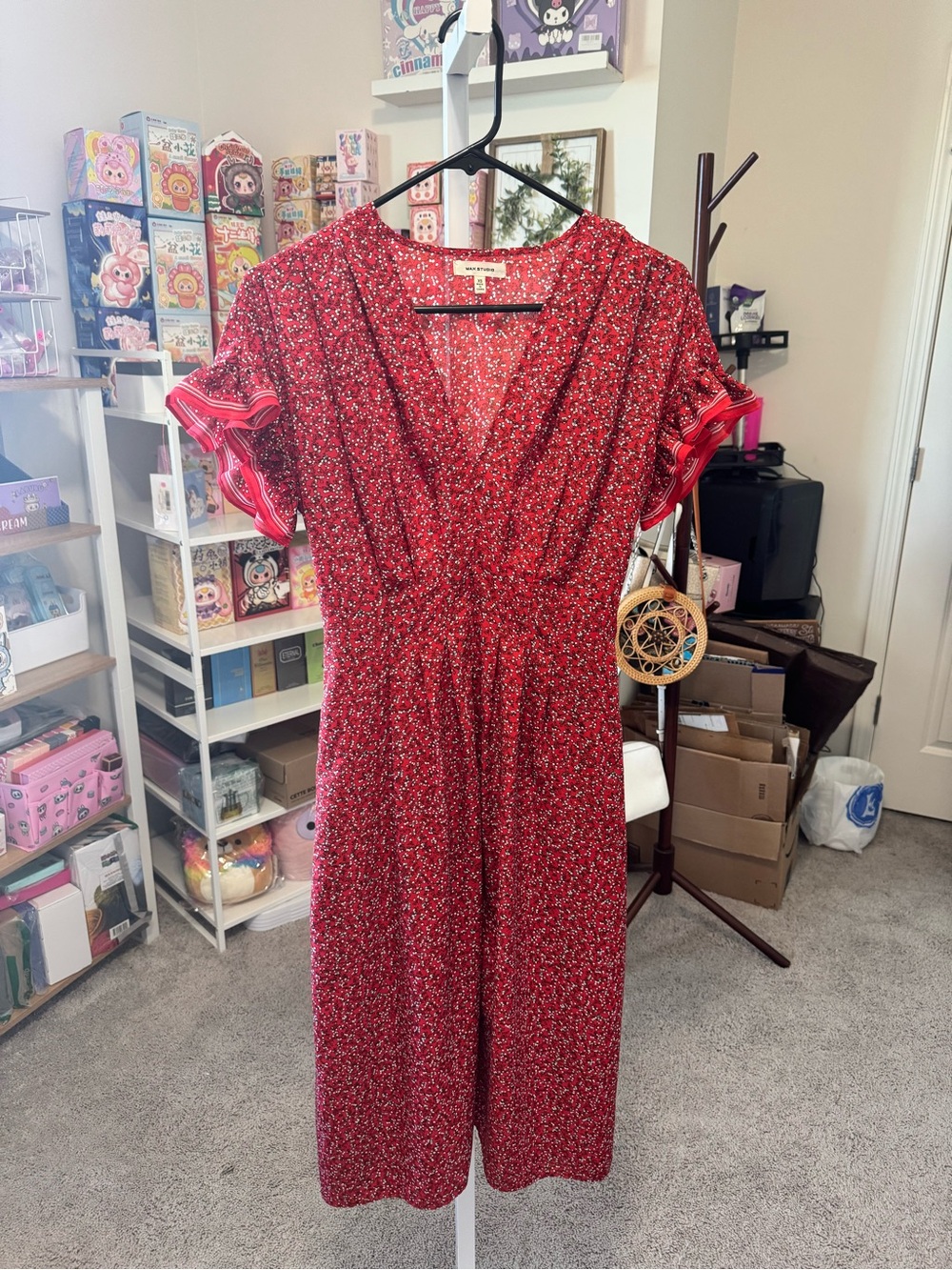 New Max Studio XS Red Smocked Waist Dress - Women 19 PTP 44 length - Picture 4 of 5